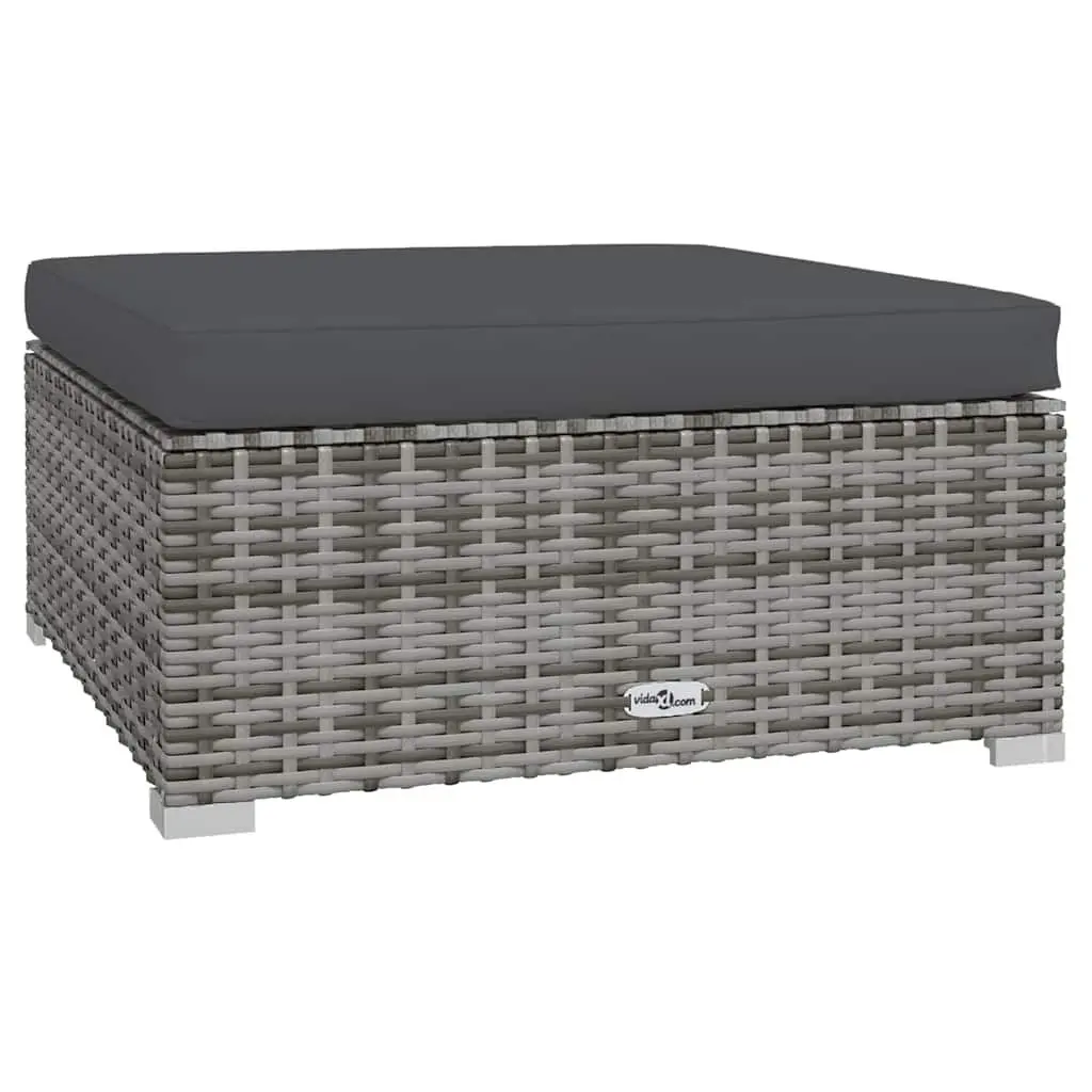 Garden Footrest Ottoman 70x70x30cm Waterproof PE Rattan Removable Cushion Grey