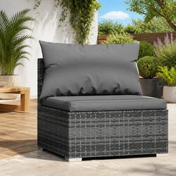 Outdoor Garden Middle Sofa Sectional Unit with Cushions Grey Poly Rattan Patio