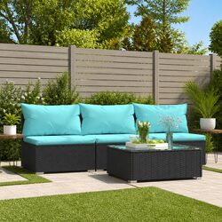 Garden Lounge Set 4 Piece Outdoor Patio Furniture Black Rattan Sofa with