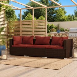 3-Seater Outdoor Sofa with Cushions Brown Patio Garden Furniture Rattan Set