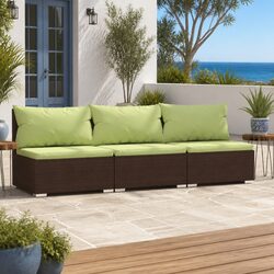 3-Seater Outdoor Sofa with Cushions Brown Rattan Garden Patio Furniture Set