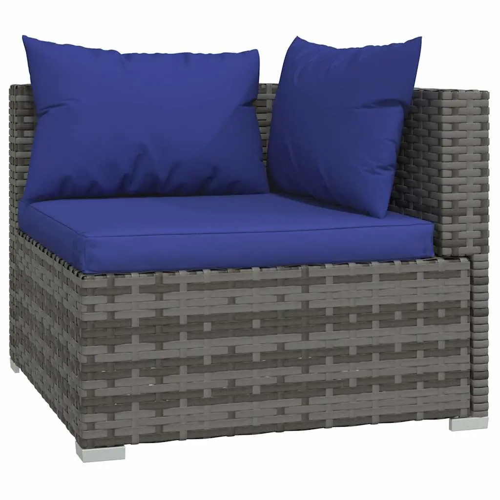 3-Seater Outdoor Sofa Grey Poly Rattan Garden Patio Furniture Set with Cushions