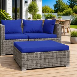 Garden Footrest with Cushion Grey Outdoor Sectional Modular Patio Pouffe