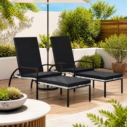 Sun Loungers 2pcs with Footrest Grey Outdoor Lounge Chairs Patio Garden Seating