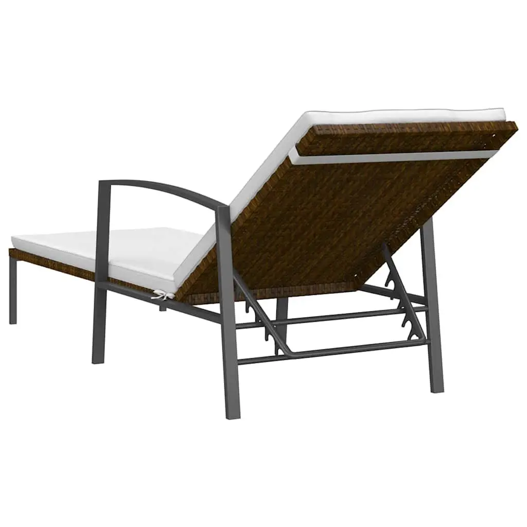 Sun Loungers 2 pcs Adjustable Backrest with Integrated Table Poly Rattan Brown Outdoor Garden Patio Furniture