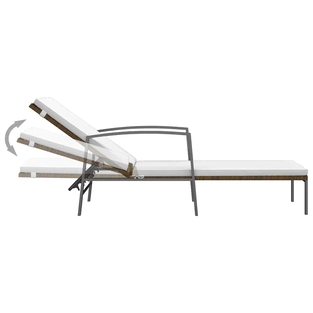 Sun Loungers 2 pcs Adjustable Backrest with Integrated Table Poly Rattan Brown Outdoor Garden Patio Furniture