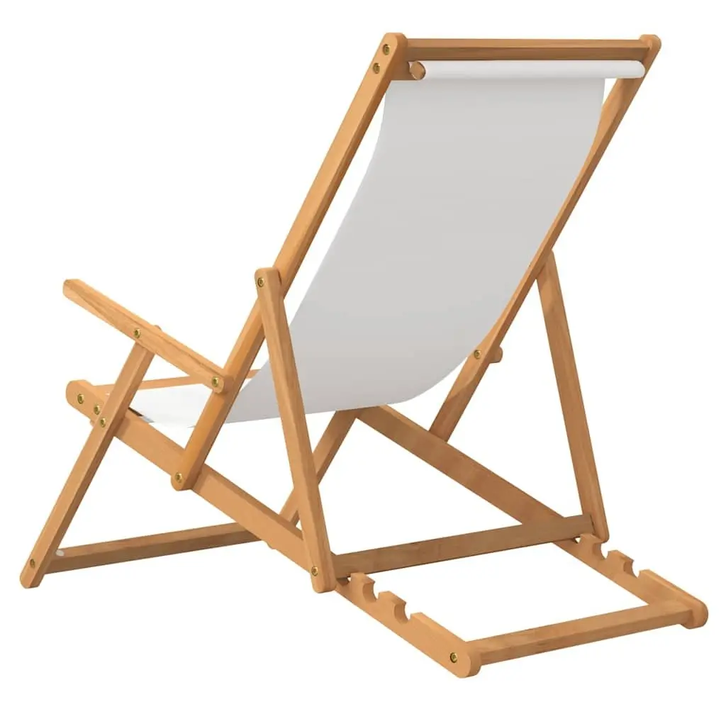 Folding Beach Chair Solid Teak Wood Adjustable Backrest Outdoor Seating