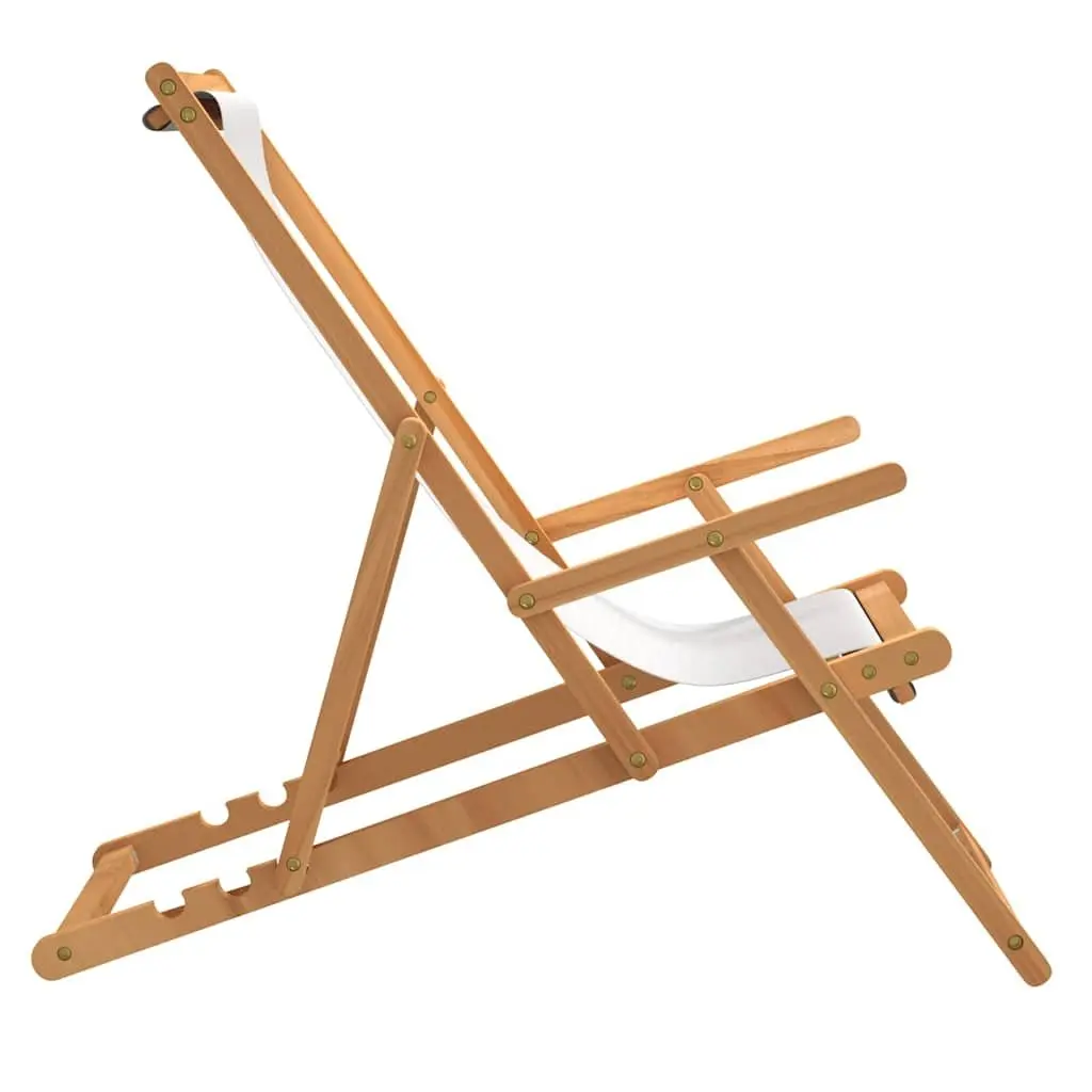 Folding Beach Chair Solid Teak Wood Adjustable Backrest Outdoor Seating