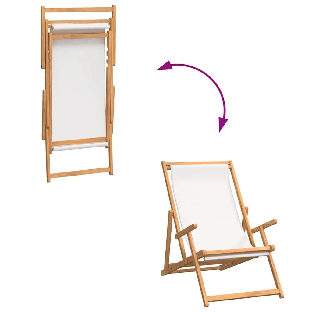 Folding Beach Chair Solid Teak Wood Adjustable Backrest Outdoor Seating
