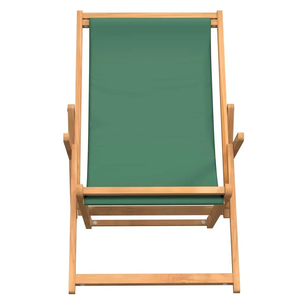 Folding Beach Chair Solid Teak Wood Adjustable Fabric Seat Outdoor Garden
