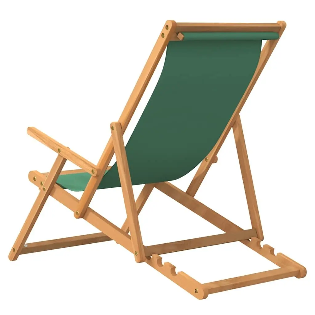 Folding Beach Chair Solid Teak Wood Adjustable Fabric Seat Outdoor Garden