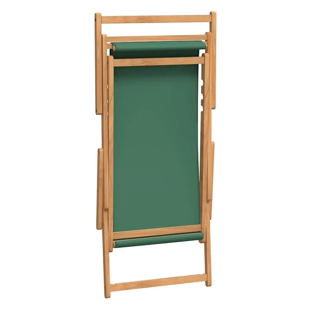 Folding Beach Chair Solid Teak Wood Adjustable Fabric Seat Outdoor Garden