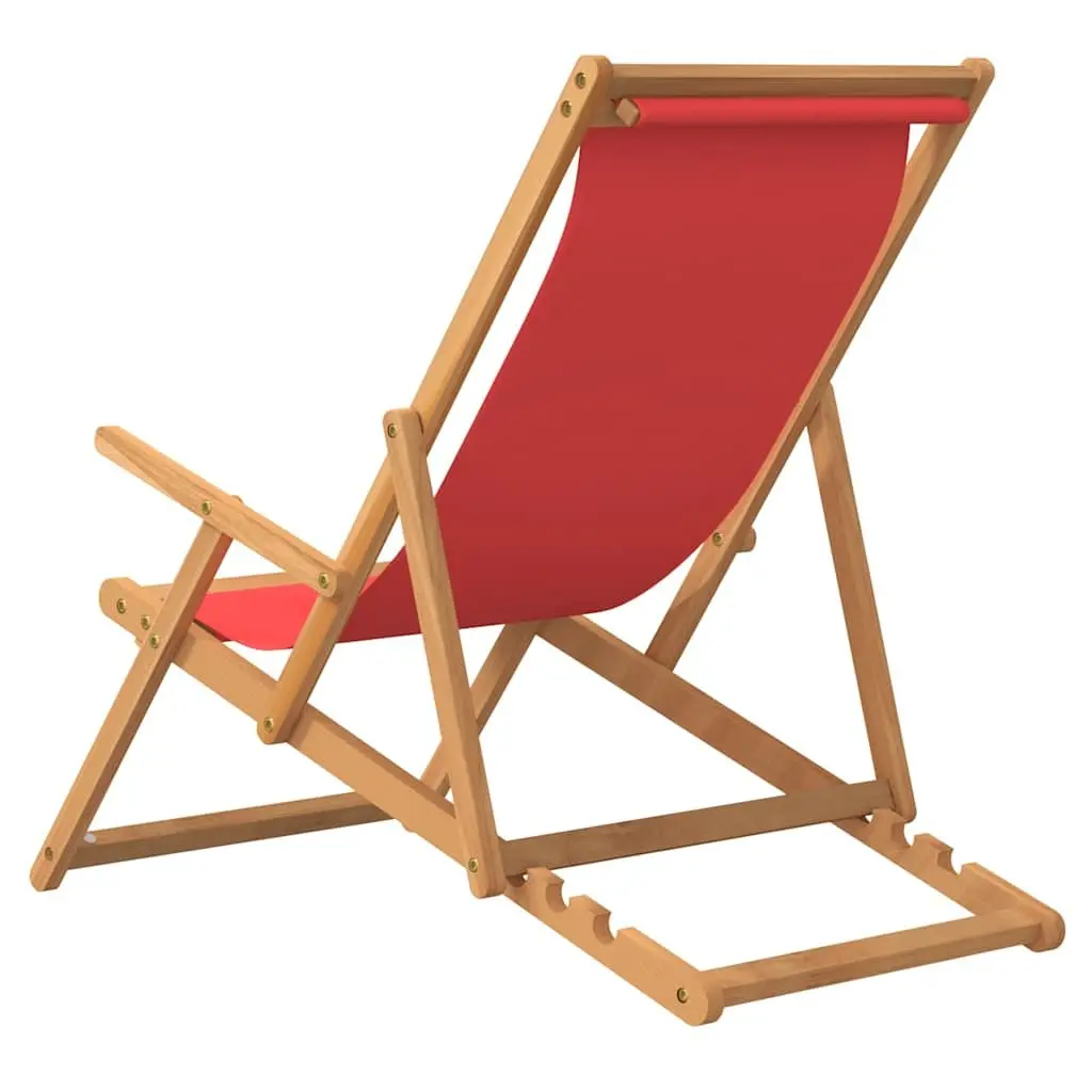Folding Beach Chair Solid Teak Wood Adjustable Backrest Outdoor Garden Furniture