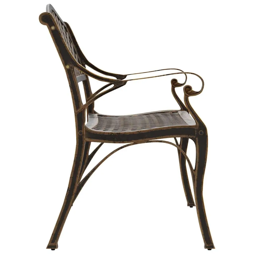 Garden Bench 102cm Cast Aluminium Outdoor Seating Brown Patio Furniture