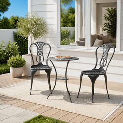 Bistro Set 3 Piece Outdoor Garden Patio Furniture Cast Aluminium Green Floral