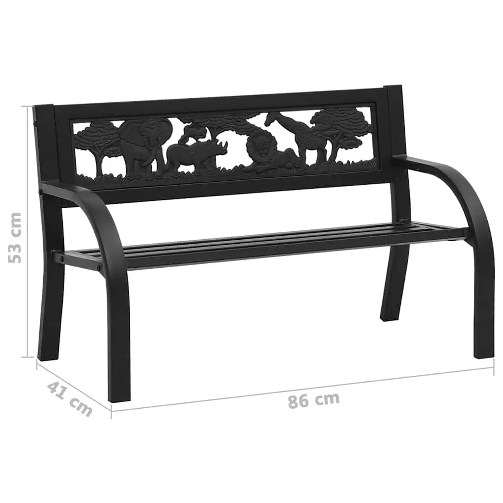 Children Garden Bench 86cm Steel Frame Black Backrest