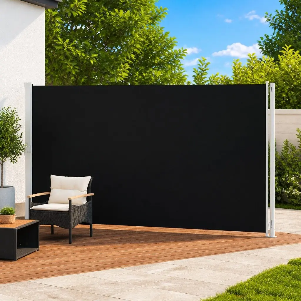 Retractable Side Awning 200x600 cm Black Outdoor Sunshade Privacy Screen