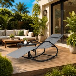 Relax in Style: Grey Textilene Mesh Rocking Lounger