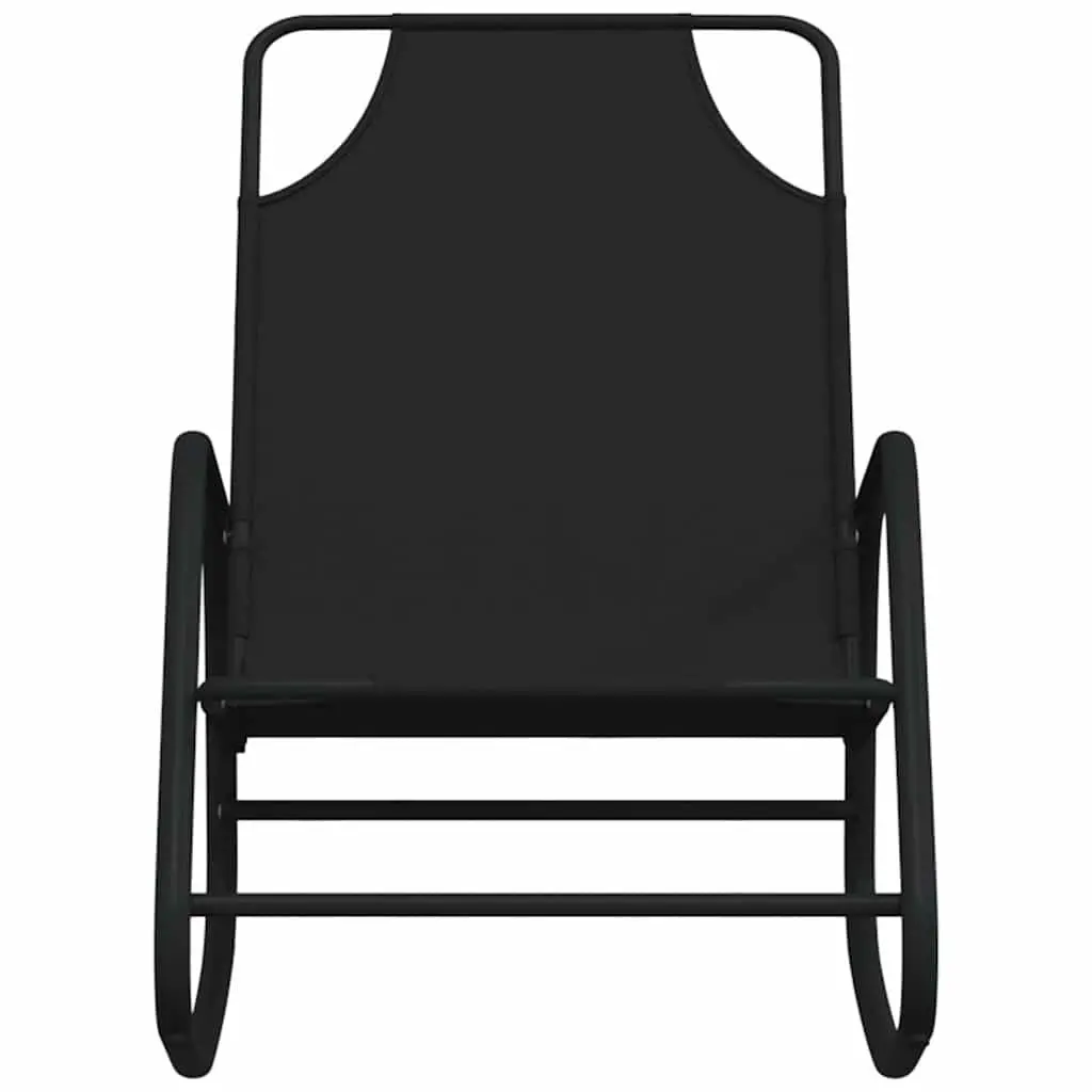 Rocking Sun Lounger Black Steel Frame Textilene Mesh Outdoor Garden Relaxation