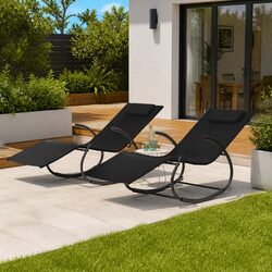 Outdoor Rocking Lounge Chairs 2 pcs Black Steel for Relaxation
