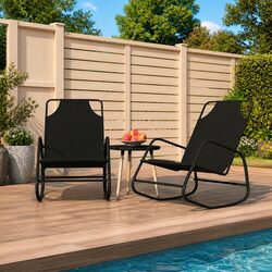 Rocking Sun Lounger Chair 2 pcs Black Steel Textilene Mesh Outdoor Furniture