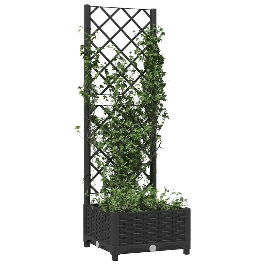 Garden Planter 40 x 40 x 121.5 cm Black Outdoor Planter Box with Integrated Trellis for Climbing Plants Support