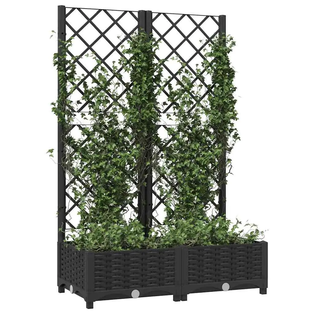 Garden Planter 80 x 40 x 121.5 cm Black Integrated Trellis Support for Climbing Plants