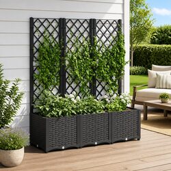 Garden Planter with Trellis Black 120x40x136cm Raised Flower Pot Climbing