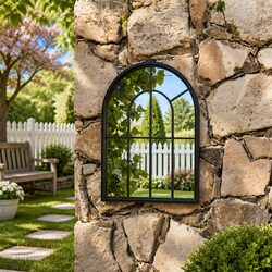 Garden Mirror Black 60x45 cm Iron Outdoor Wall Mounted Decor Reflective Feature