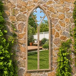 Garden Mirror Cream Outdoor Decor Wall Mount Rust Effect Iron 100x45cm