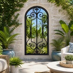 Black Iron Outdoor Garden Mirror 100x45cm