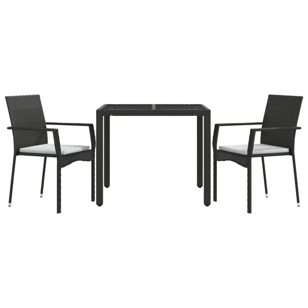 Outdoor Dining Set 3 Piece Black PE Rattan Table with Chairs for Patio Garden Furniture