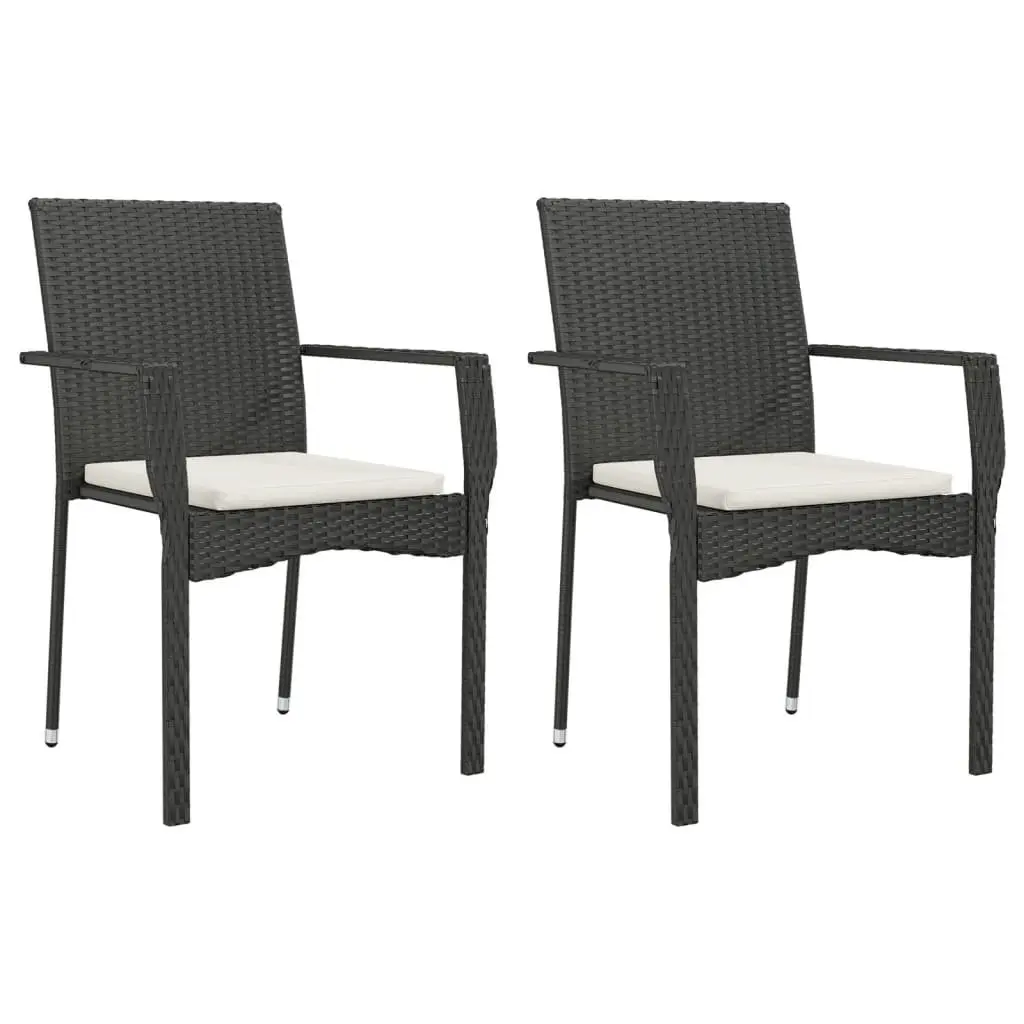 Outdoor Dining Set 3 Piece Black PE Rattan Table with Chairs for Patio Garden Furniture
