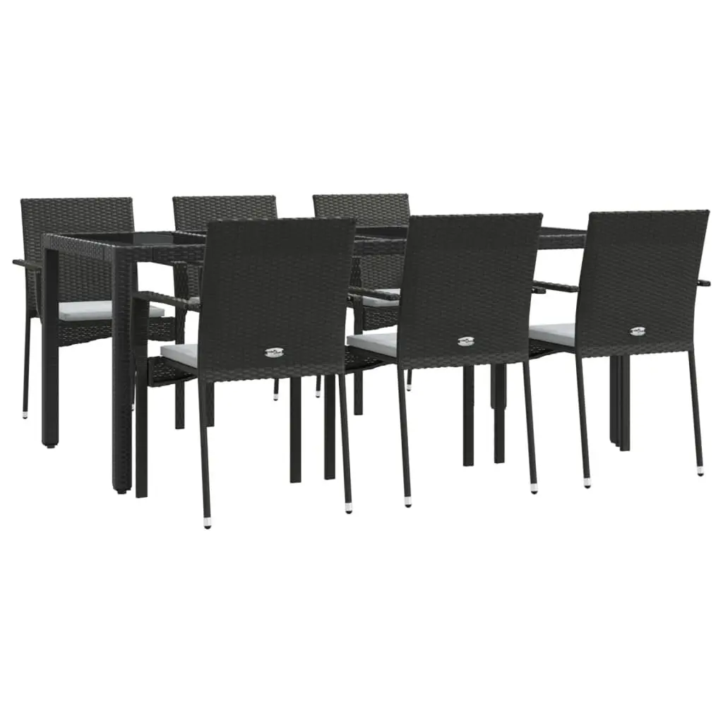 7 Piece Garden Dining Set Outdoor Furniture Black Poly Rattan Cushions