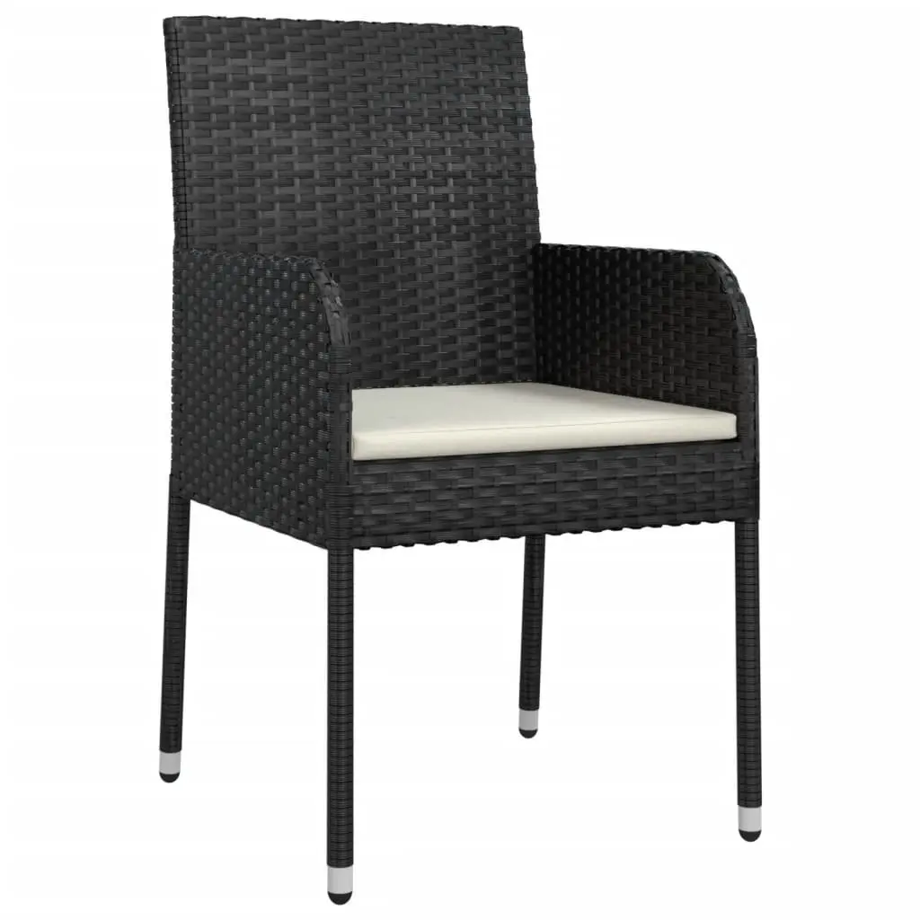 Garden Dining Set 3 Piece Outdoor Patio Furniture Black Weather-Resistant Poly Rattan Tempered Glass Top