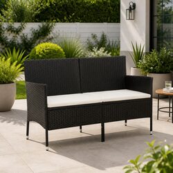 Outdoor Sofa 3-Seater Garden Patio Couch Poly Rattan Black Lounge Seat Furniture