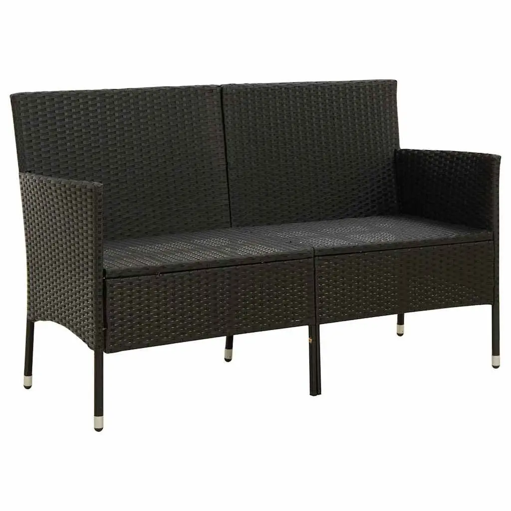Outdoor Garden Sofa 3-Seater Black Poly Rattan Removable Cushion