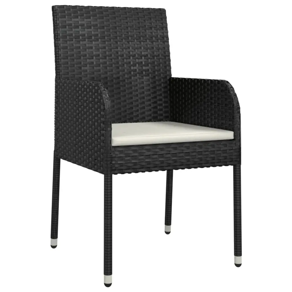 7 Piece Outdoor Garden Dining Set with Cushions Black Rattan Patio Furniture