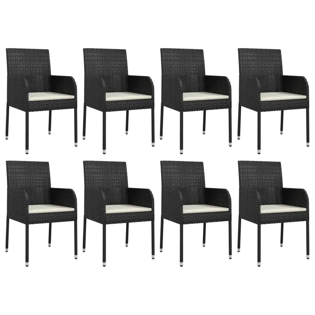 9 Piece Garden Dining Set Black Rattan Chairs Table with Cushions Weather Resistant
