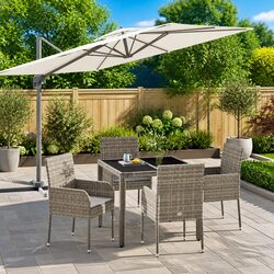 Outdoor Patio Dining Set - 5 Pieces in Grey with Cushions