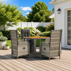5 Piece Garden Dining Set Outdoor Furniture Grey Poly Rattan Chairs Table
