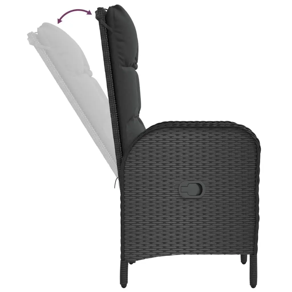 5 Piece Outdoor Garden Dining Set Black Poly Rattan Chairs Table Cushions Weather Resistant