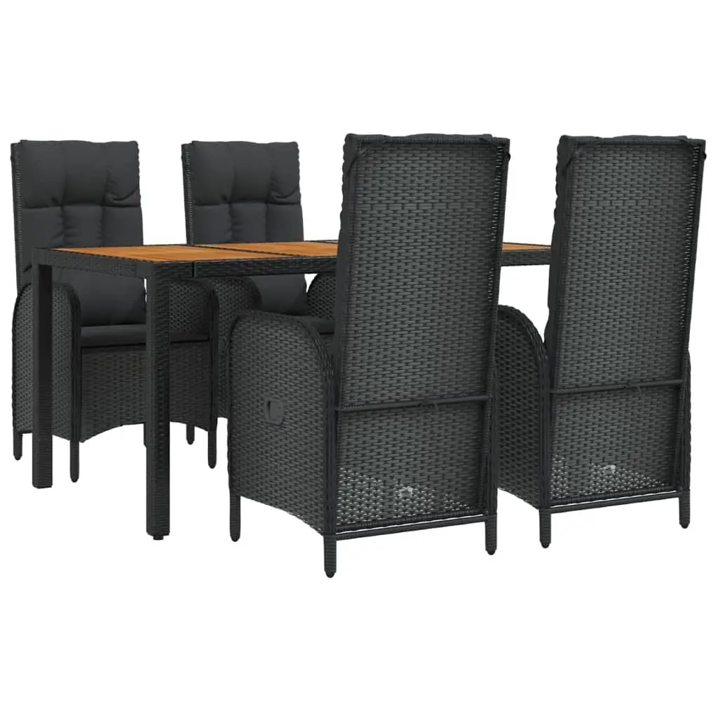 Garden Dining Set 5 Piece Black Weather-Resistant PE Rattan Outdoor Furniture with Cushions