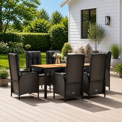 Garden Dining Set 7 Piece Outdoor Furniture Table Chairs Cushions Black Rattan