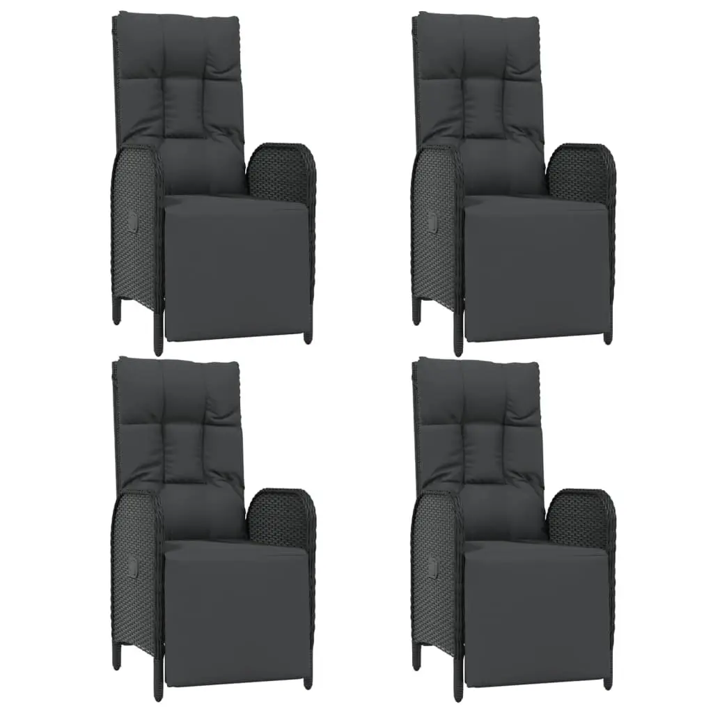 5 Piece Outdoor Garden Dining Set Black Poly Rattan Weather Resistant Cushions