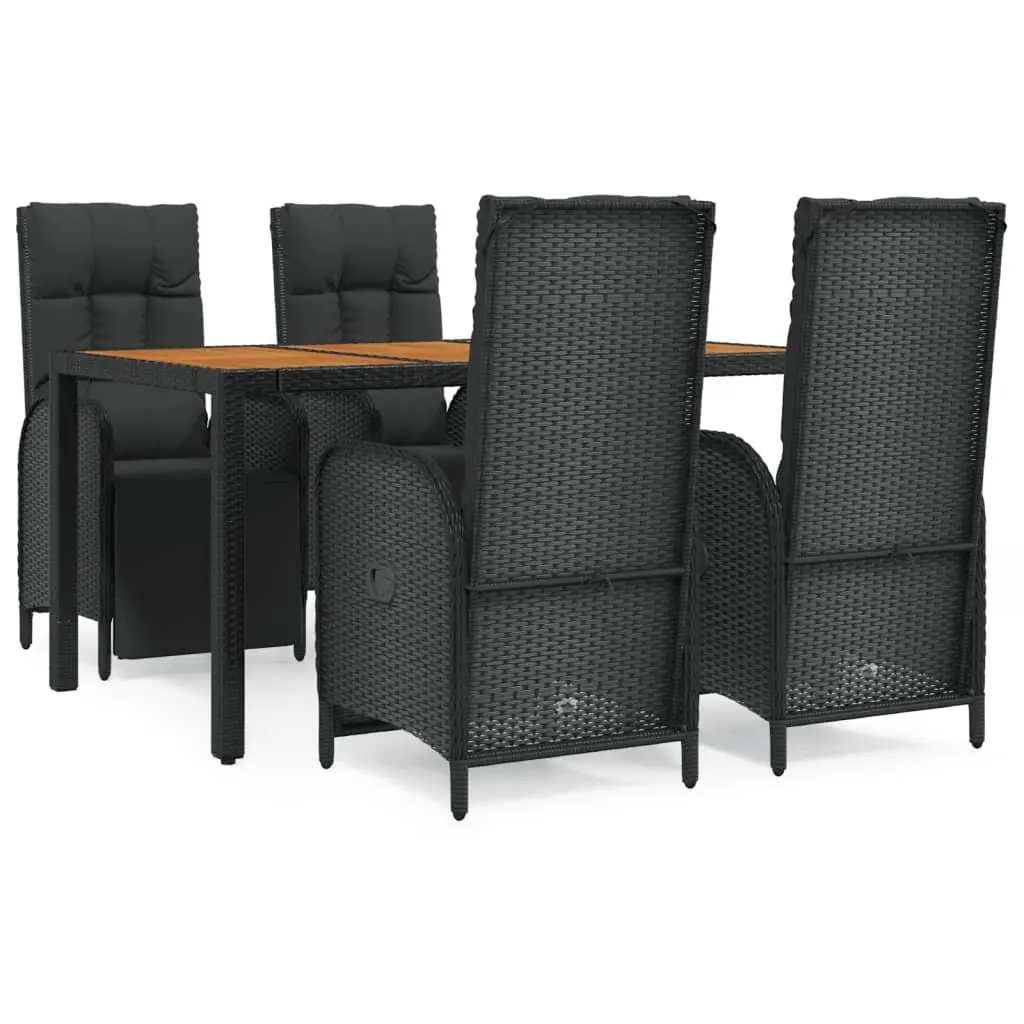 5 Piece Outdoor Garden Dining Set with Cushions Poly Rattan Black Furniture