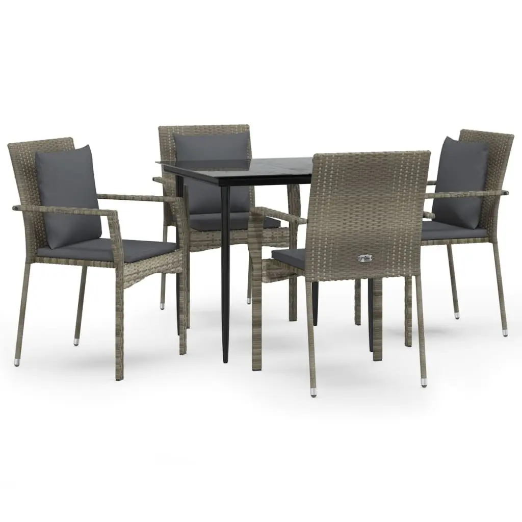 Garden Dining Set 5 Piece Outdoor Patio Furniture Grey Weather-resistant Poly Rattan with Cushions