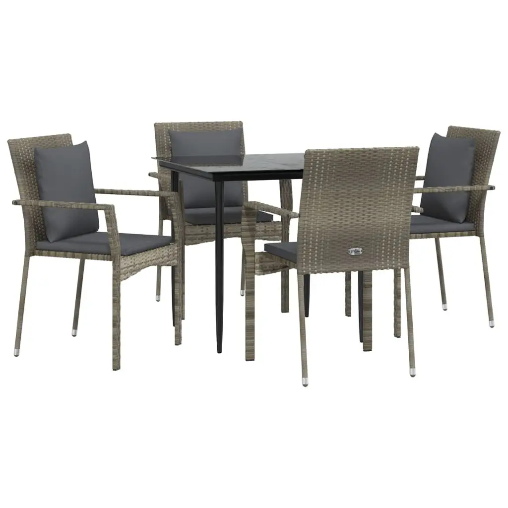 Garden Dining Set 5 Piece Outdoor Patio Furniture Grey Weather-resistant Poly Rattan with Cushions