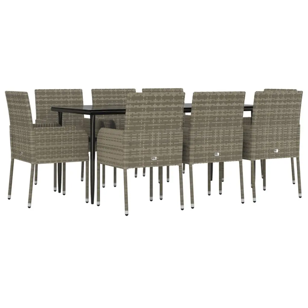 Garden Dining Set 9 Piece Outdoor Patio Furniture Grey Weather-Resistant PE Rattan with Acacia Wood Table and Cushions