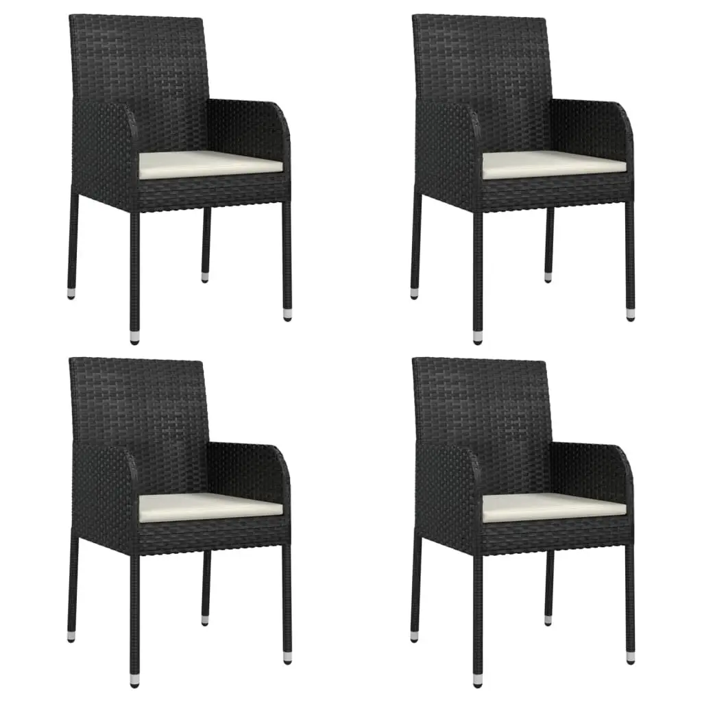 5 Piece Outdoor Garden Dining Set Black Weather-Resistant PE Rattan Chairs Table with Cushions